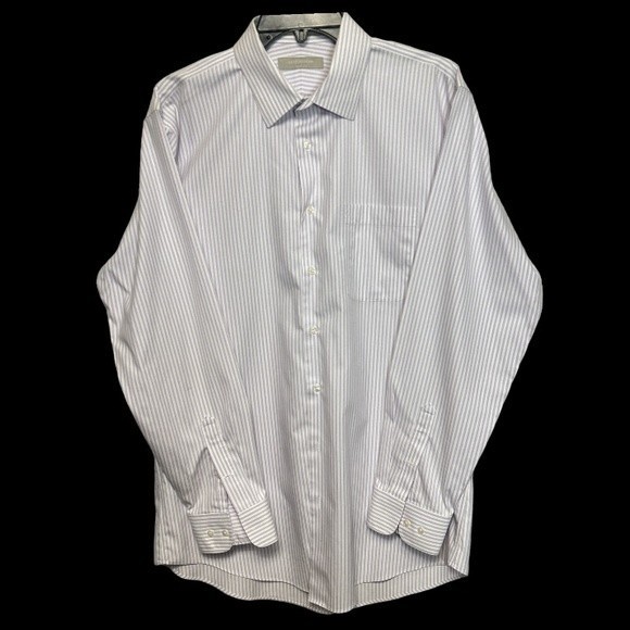 Nordstrom Striped Dress Shirt Button Down White Lavender 100% Cotton size 16.5 - Picture 7 of 12